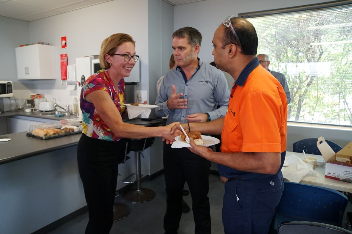 Managing Director Chris Galvin introducing Kerry Skellern to Eswar Gaikwad at the Galvin Engineering team lunch